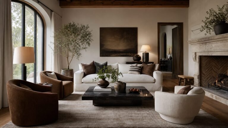 Luxury living room centered around an elegant 3 seater sofa with layered textures and refined decor