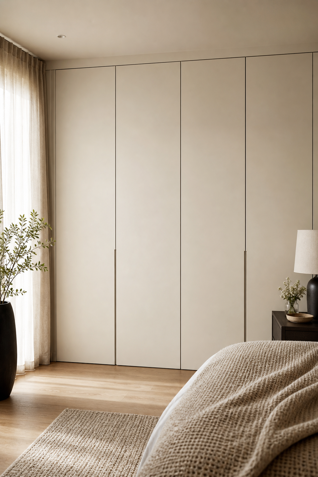 Build A Wall Of Flush Wardrobe Doors in a stylish wall closet design
