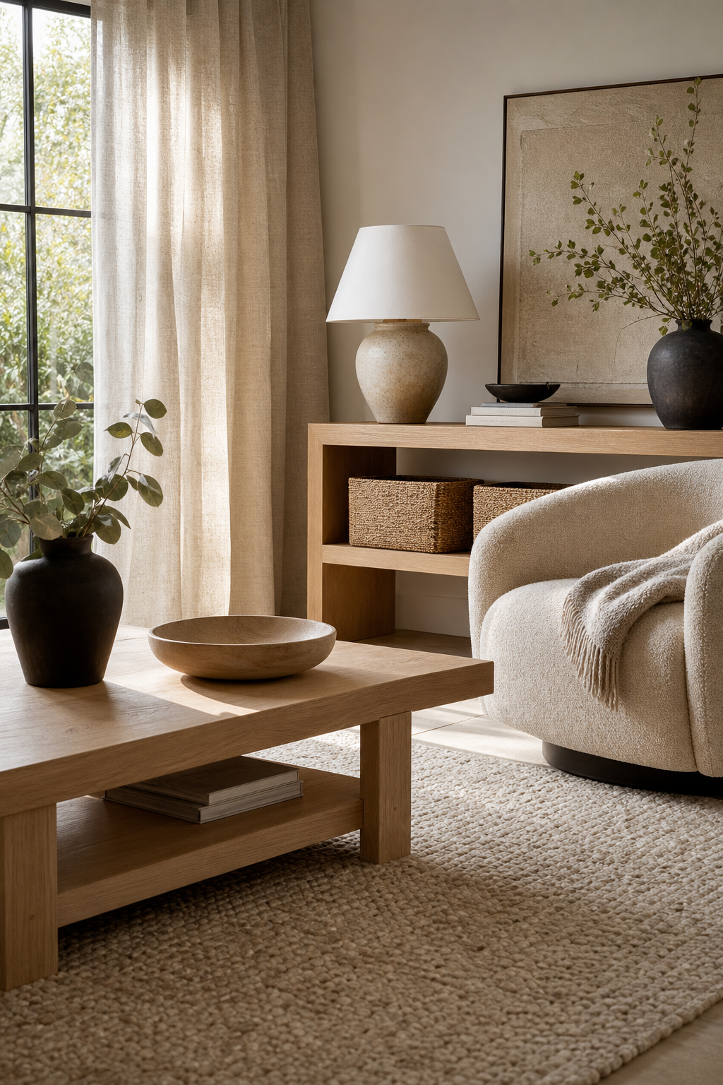 Room inspo aesthetic idea with layer warm neutrals with real texture