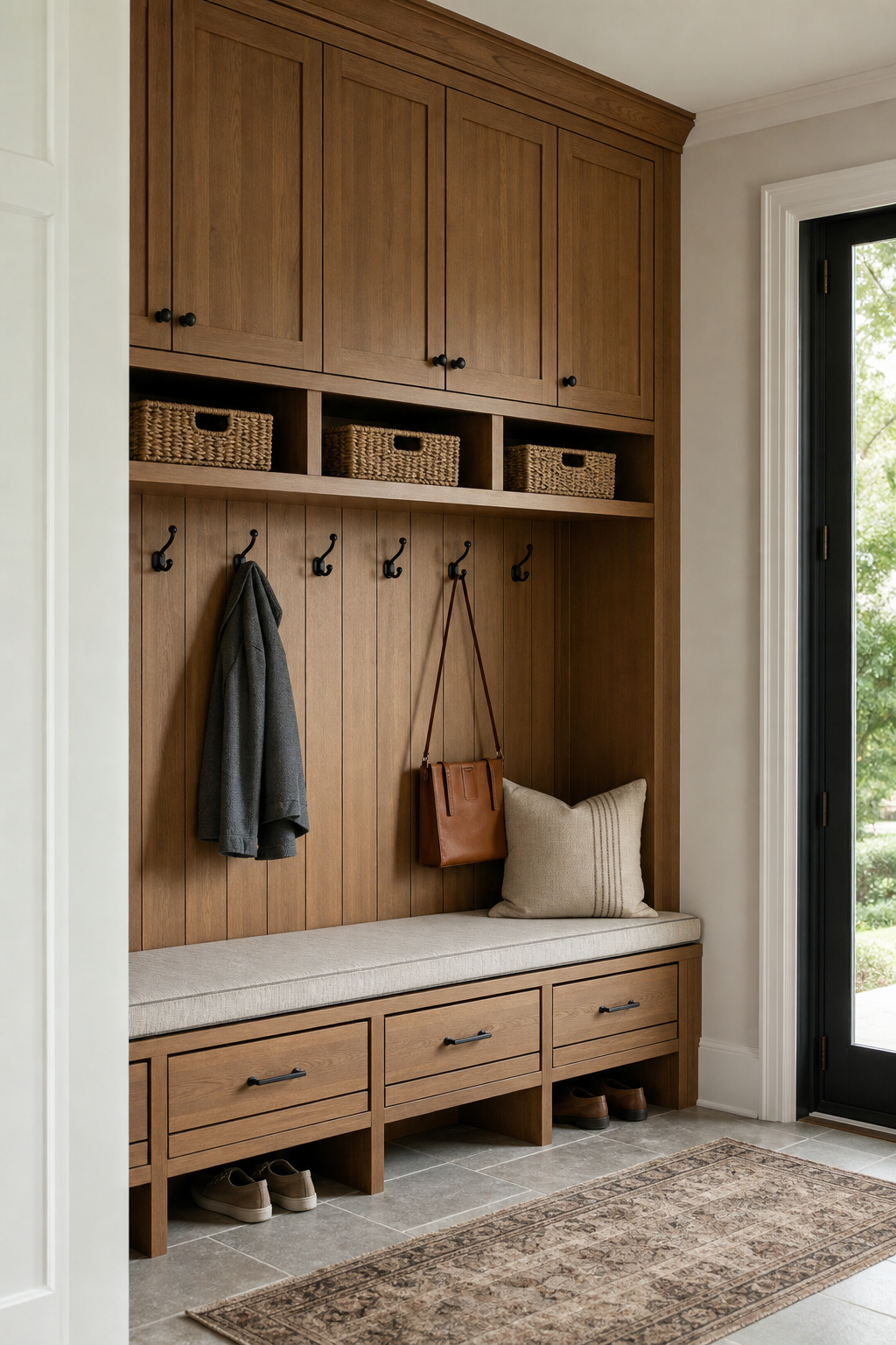 Build A Mudroom Wall With Closed Cabinets