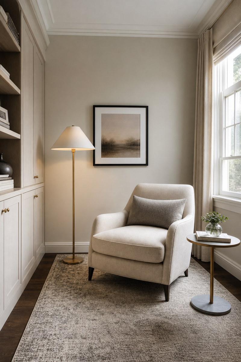 Small reading room makeover with a clear purpose and refined compact furniture