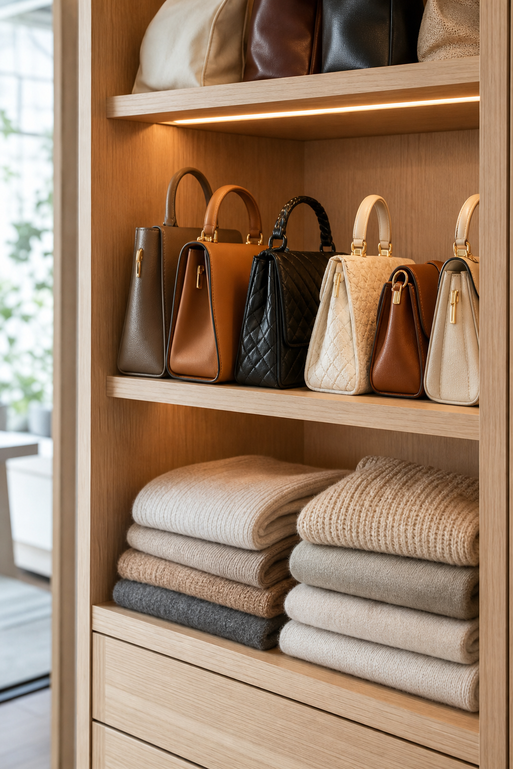 Line Bags On Adjustable Shelves for Handbag Organization Ideas For A Neat Stylish Home