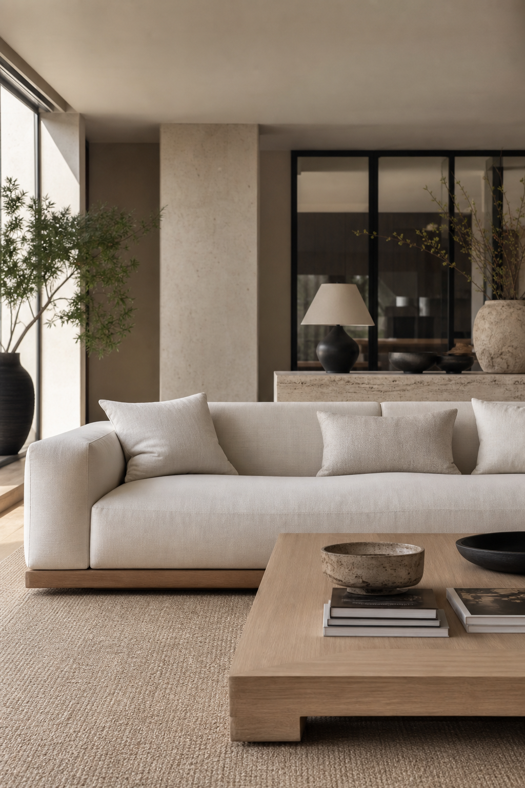 Modern sofa design idea with low-profile linen sofa