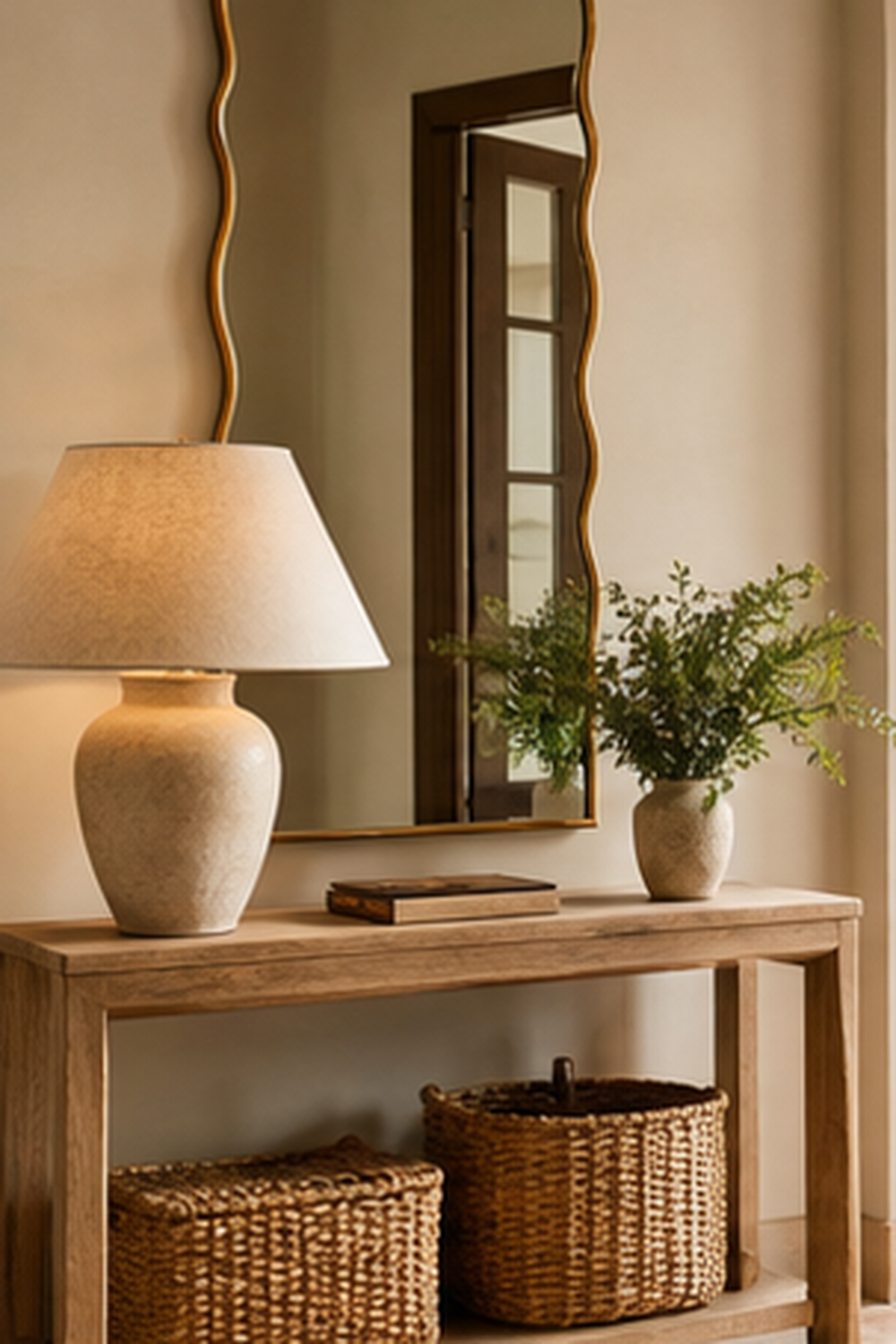 Hang A Wavy Mirror Above A Slim Console for wavy mirror ideas