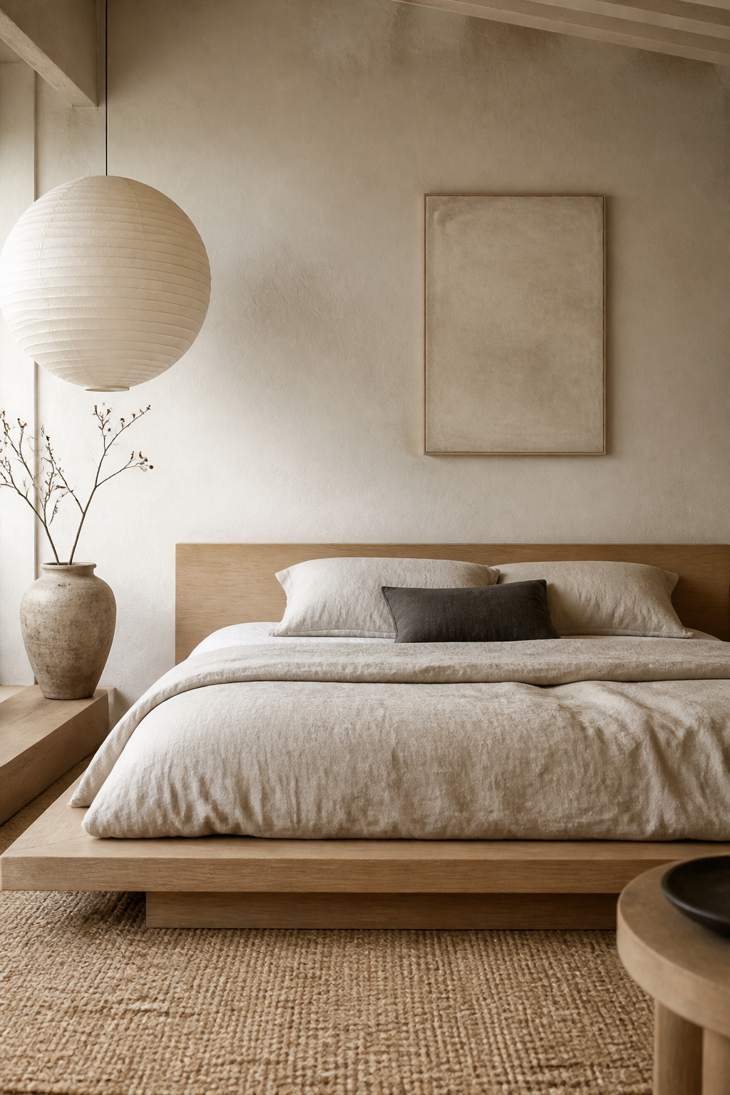 Japandi bedroom with choose a Low Oak Platform Bed
