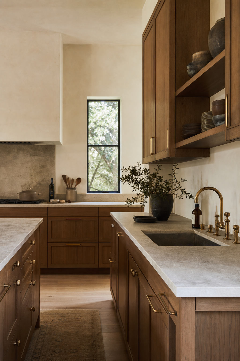 warm wood cabinets with simple lines in a warm functional kitchen