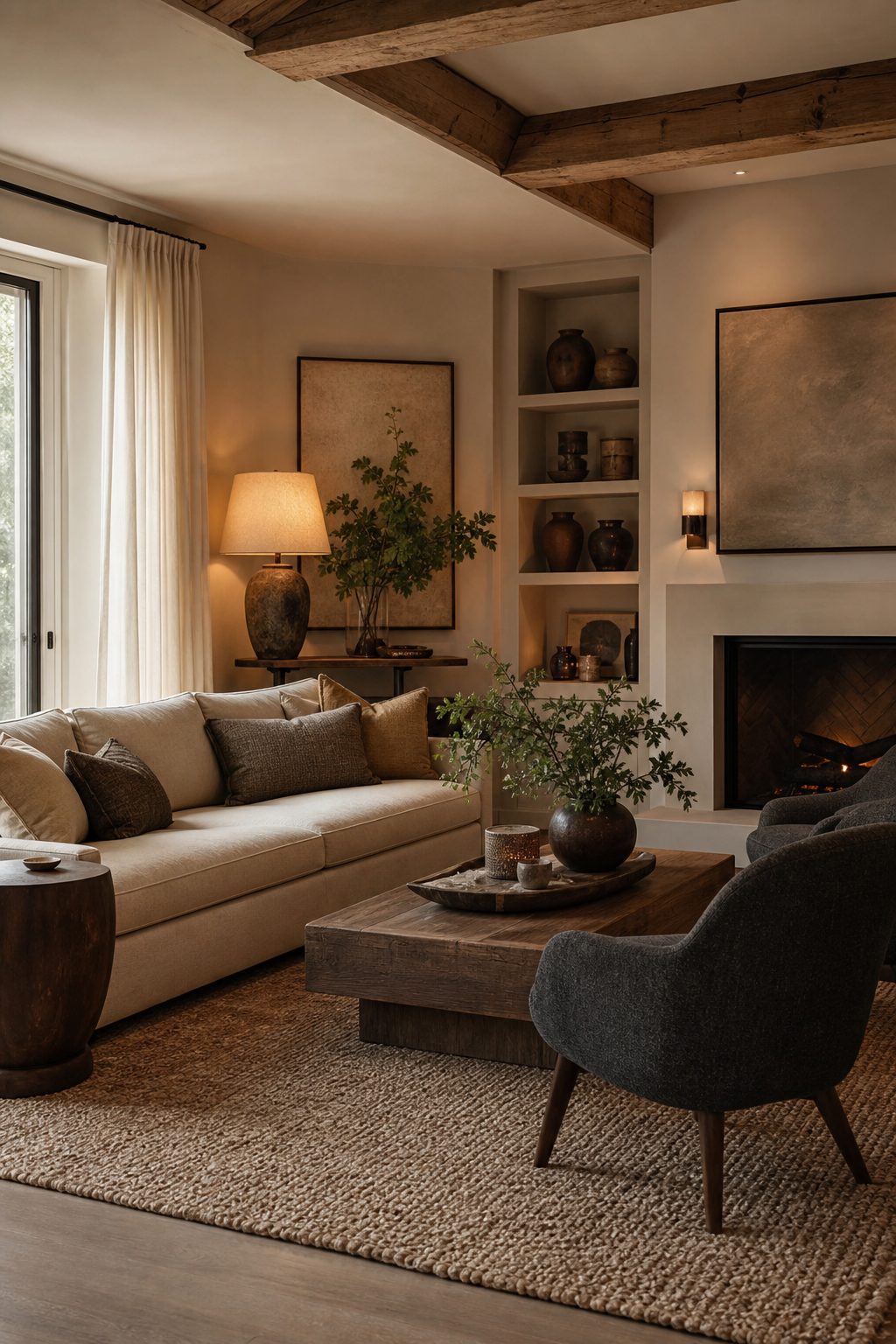 Cozy living room with conversation-friendly sofa and chairs layout