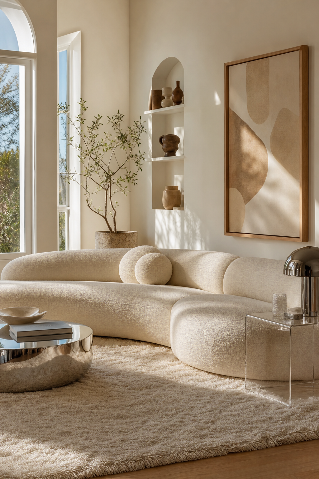 start with a curvy modular sofa in a cozy Y2K living room