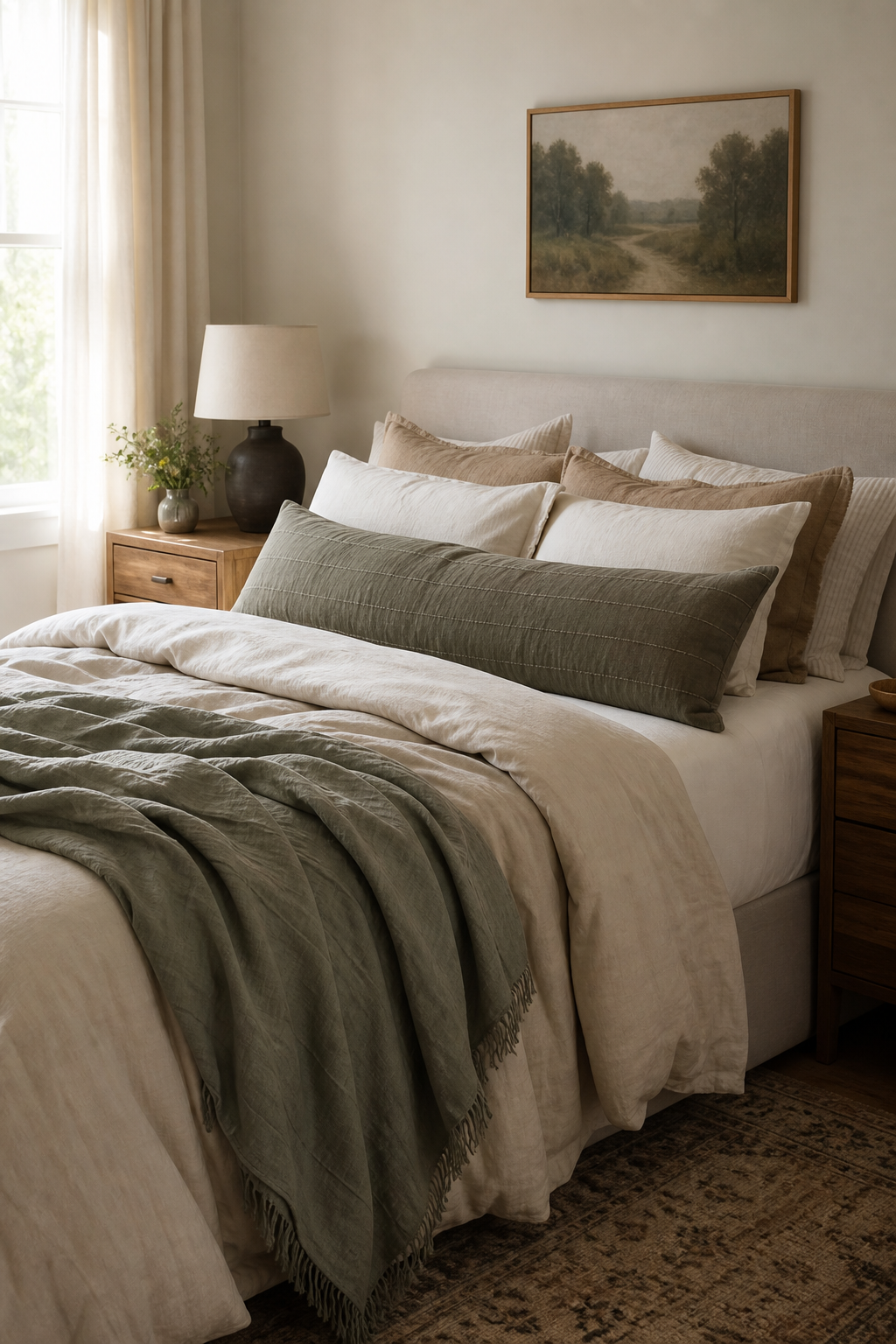 Add A Long Lumbar Pillow in a cozy Pinterest-worthy bedroom