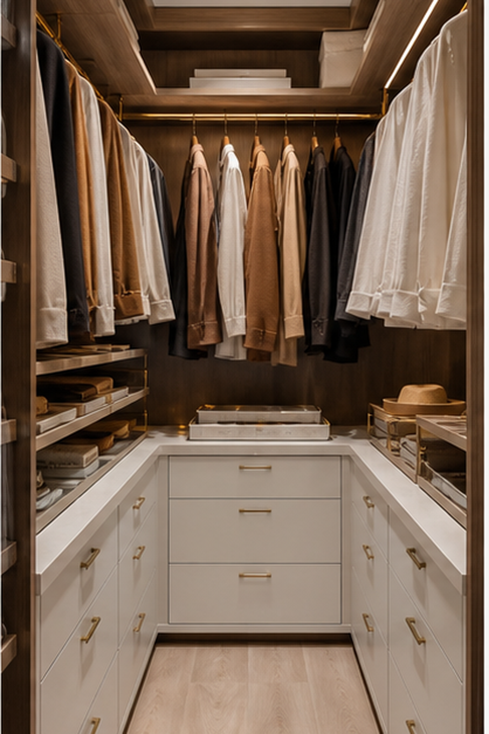 U-Shaped Rails With Drawers for small walk-in closet ideas