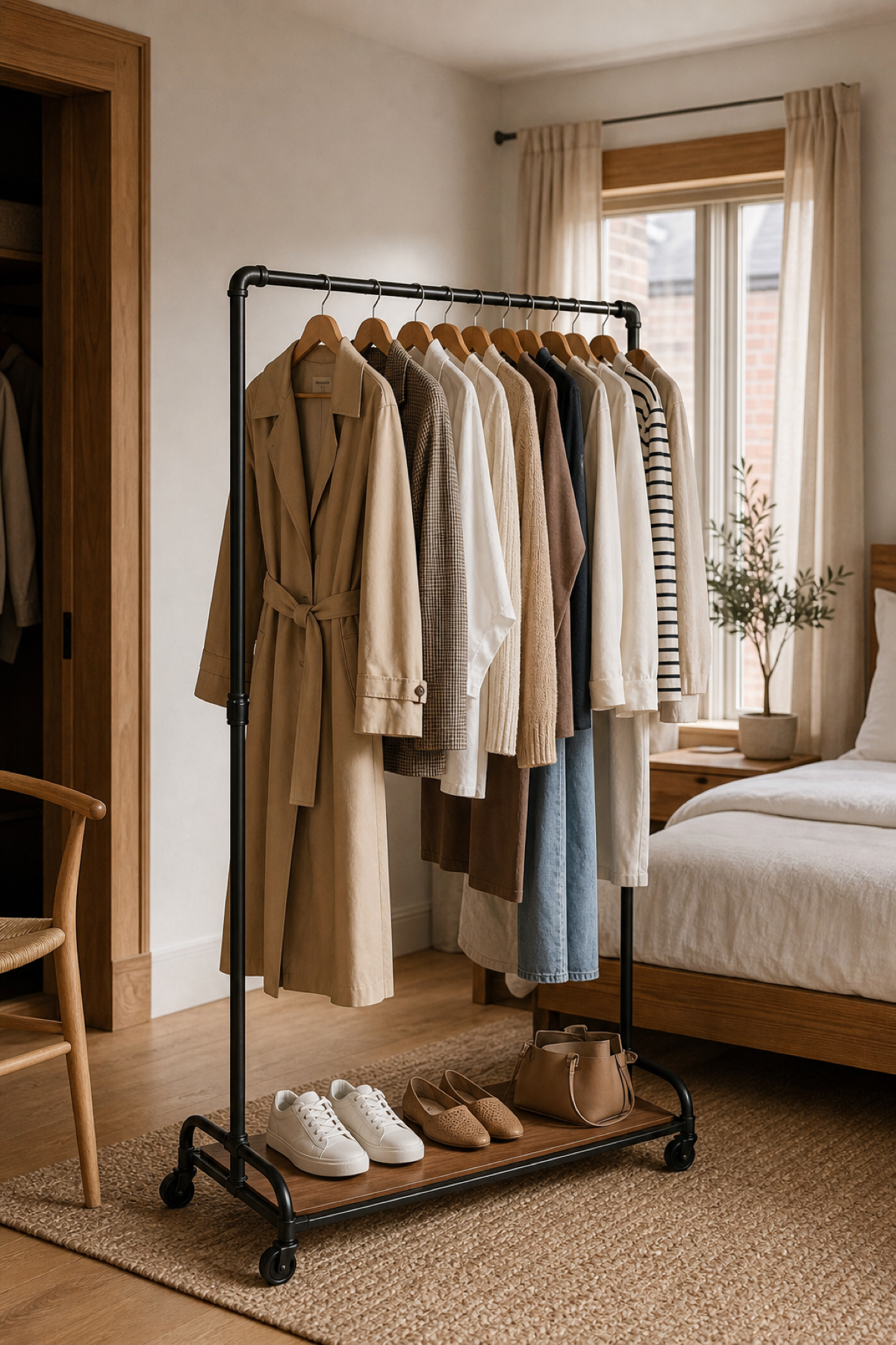 Use A Rolling Rack As A Boutique Moment for Portable Wardrobe Ideas For A Neat Stylish Home