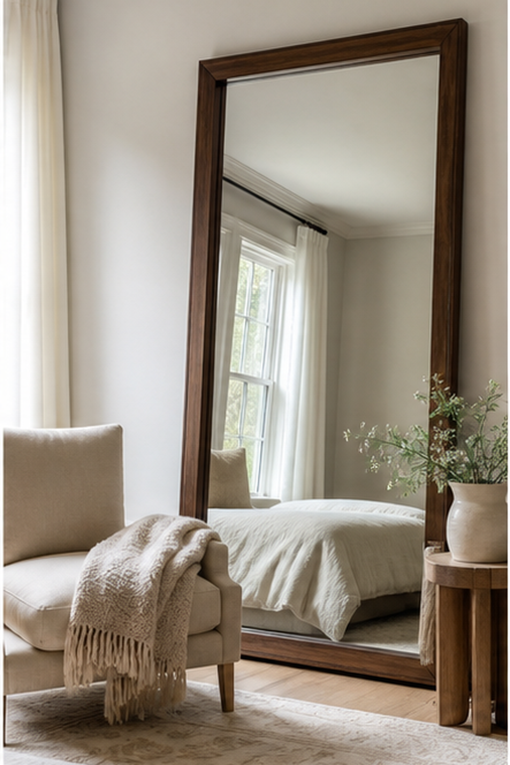 Floor-Length Bedroom Mirror for big mirror ideas