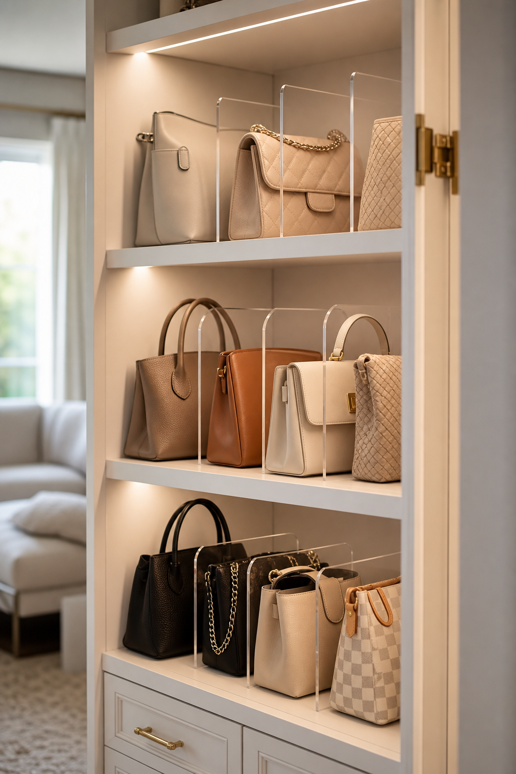 Use Clear Dividers For Soft Totes for Handbag Organization Ideas For A Neat Stylish Home
