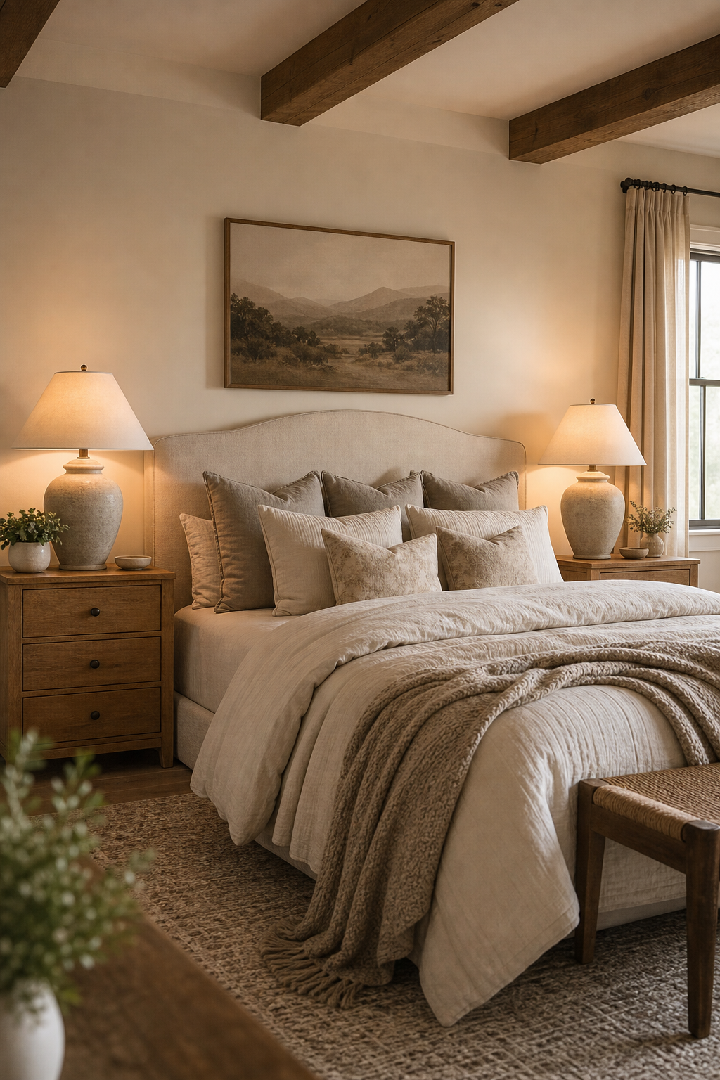 Use Matching Nightstand Lamps in a cozy Pinterest-worthy bedroom