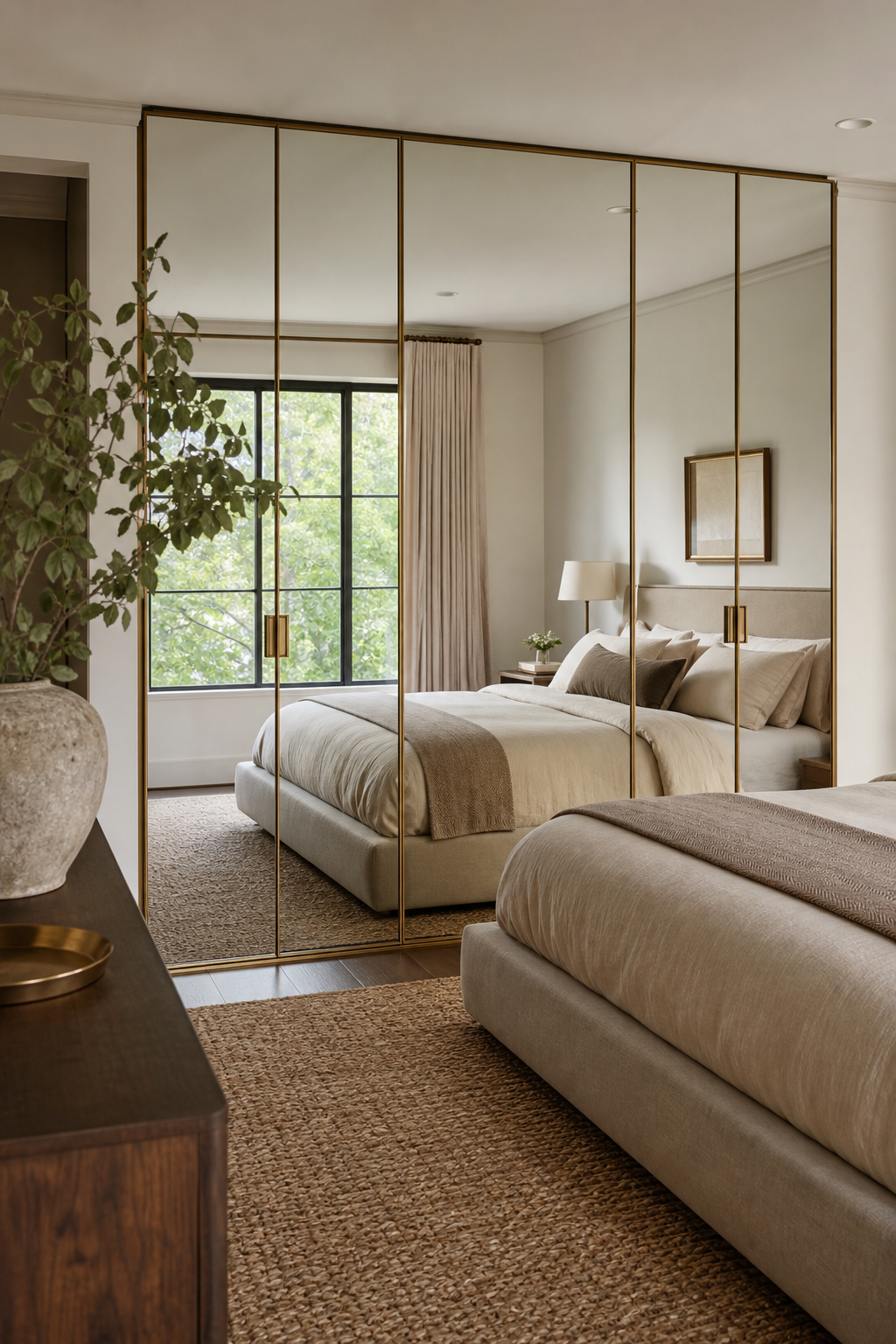 Use Mirrored Doors To Brighten The Room in a stylish wall closet design