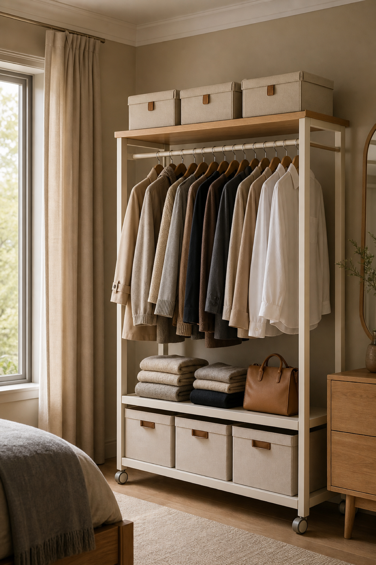 Add Matching Storage Boxes Above for Portable Wardrobe Ideas For A Neat Stylish Home