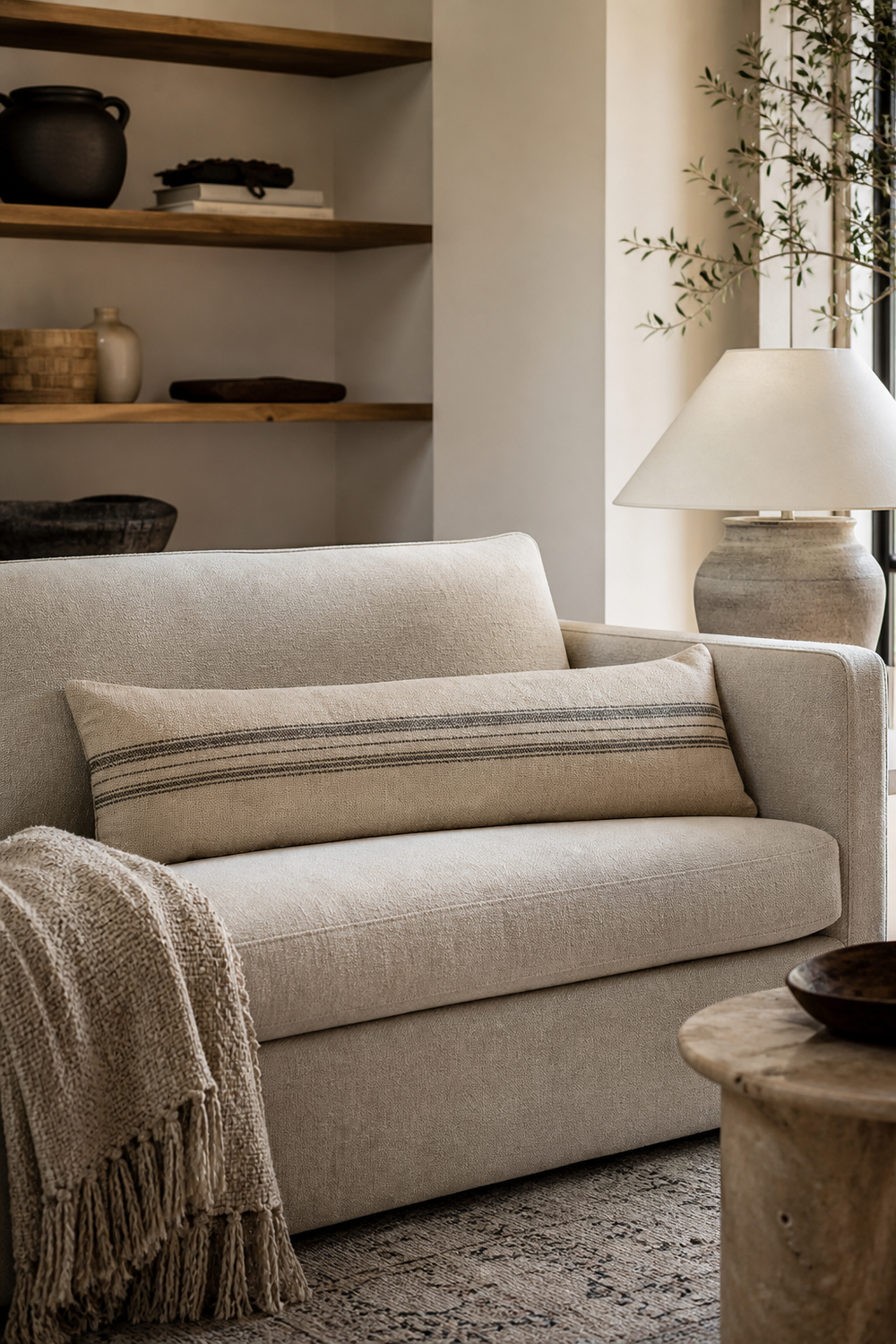 Add A Long Lumbar Pillow for Single Sofa Ideas To Anchor A Stylish Living Room