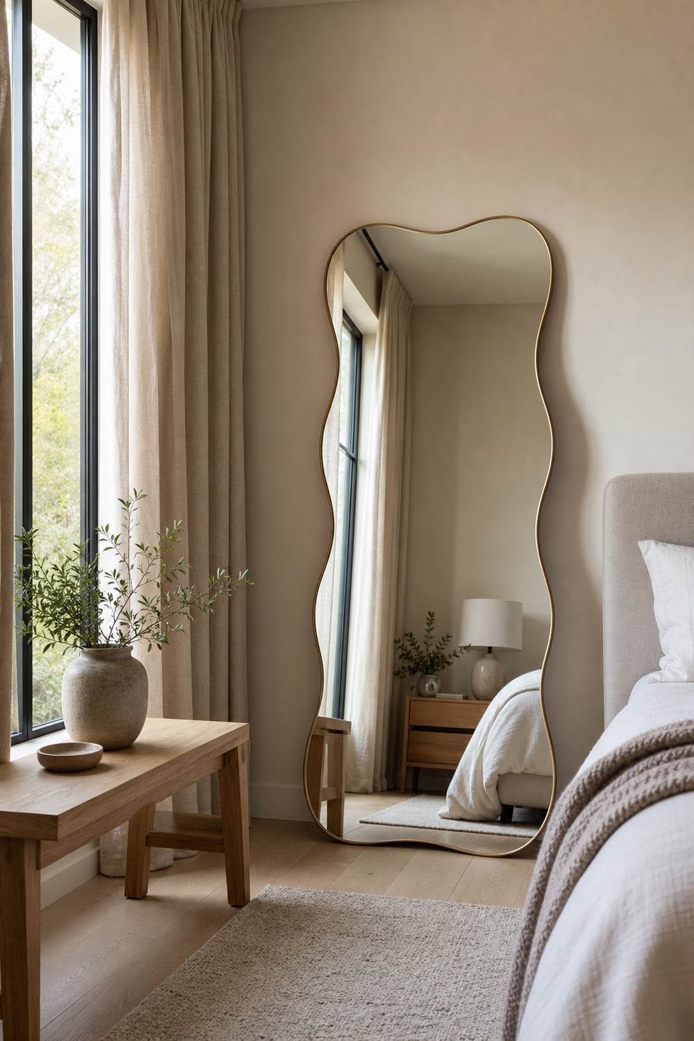 Lean A Full-Length Wavy Mirror In The Bedroom for wavy mirror ideas
