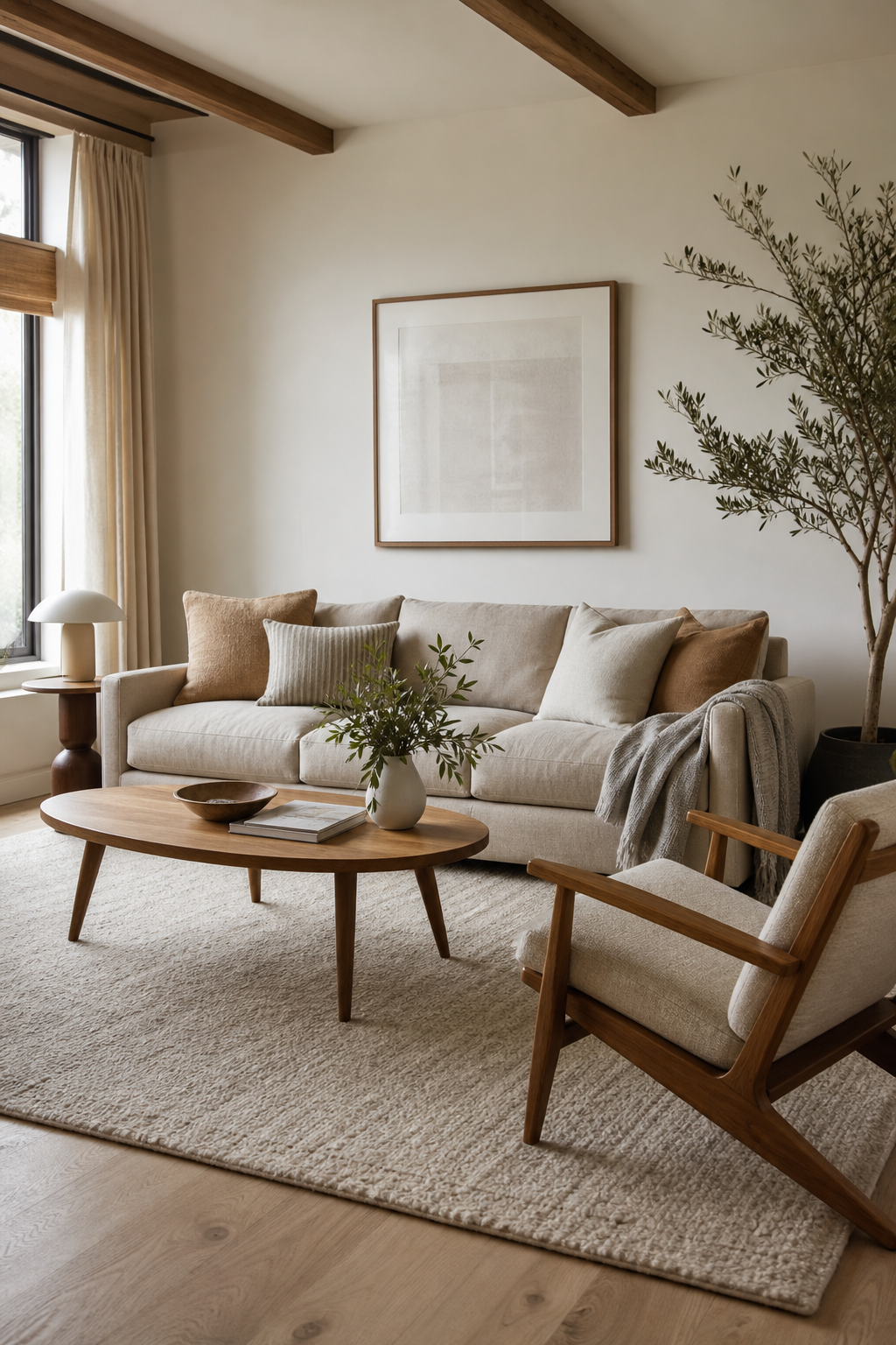 Scandinavian sitting room with clean-lined furniture and soft neutrals