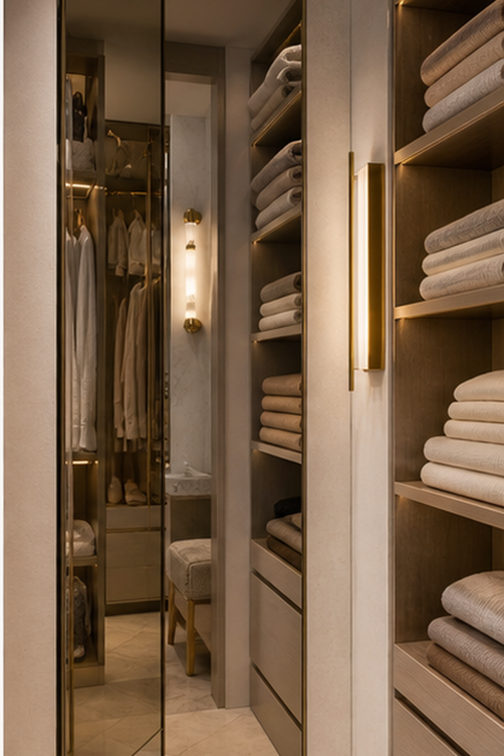 Mirrored End Panel for small walk-in closet ideas