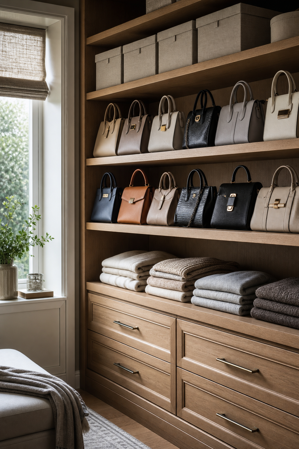 Keep Handbags On Open Shelves closet inspiration