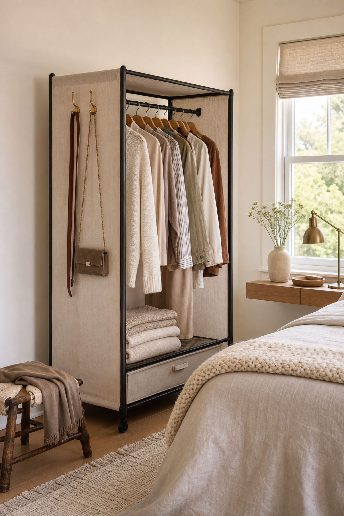 Hide The Frame With Linen Panels for Portable Wardrobe Ideas For A Neat Stylish Home