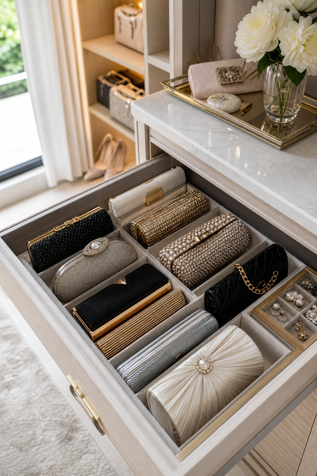 Add Acrylic Risers For Clutches for Handbag Organization Ideas For A Neat Stylish Home