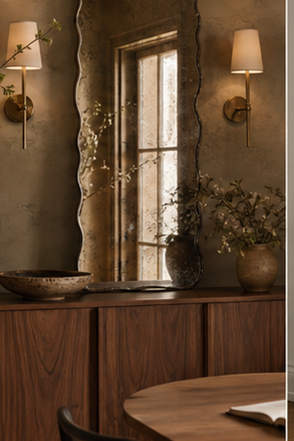 Use A Wavy Mirror To Soften A Modern Sofa Wall for wavy mirror ideas