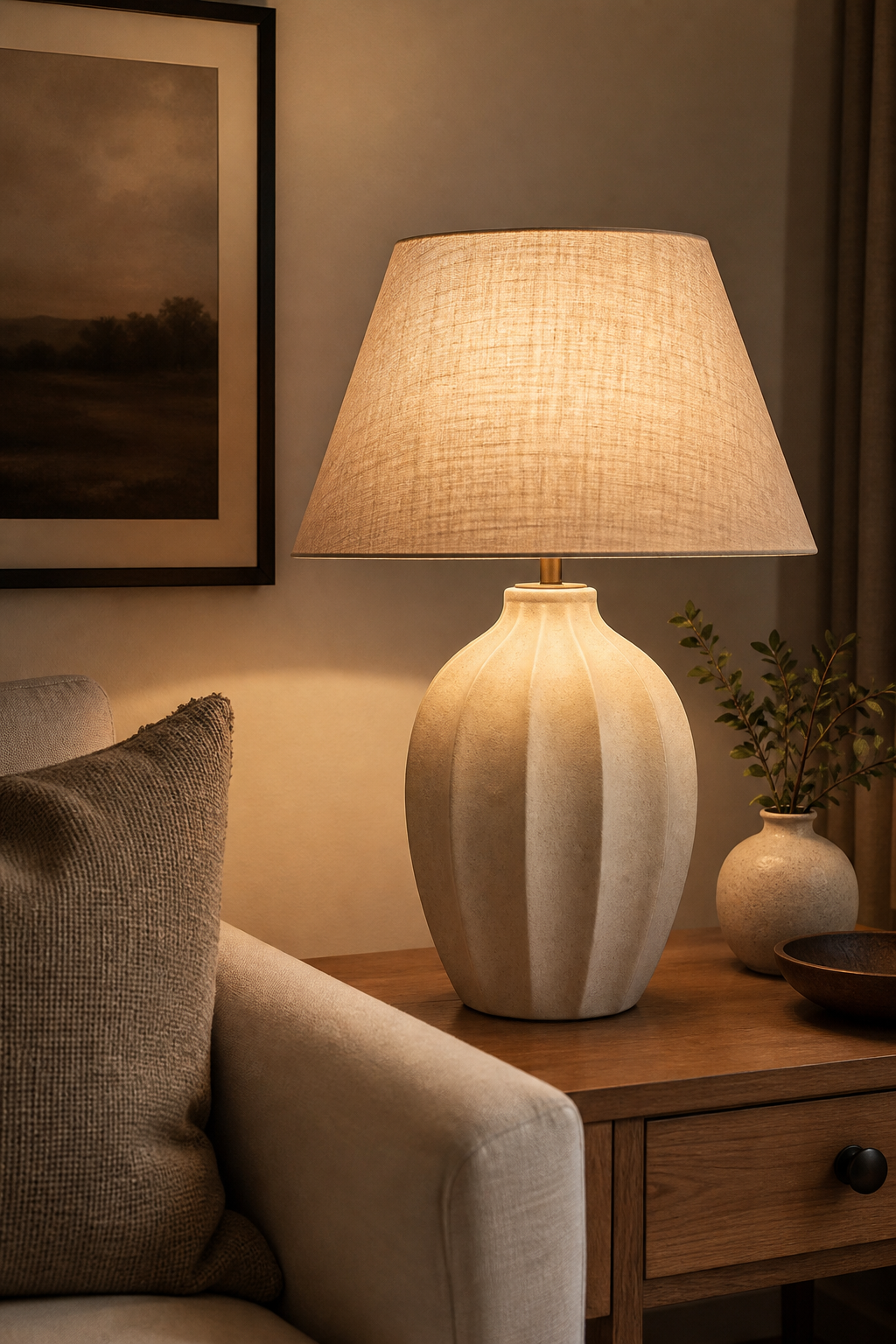 Sculptural ceramic lamp elevating an aesthetic room corner