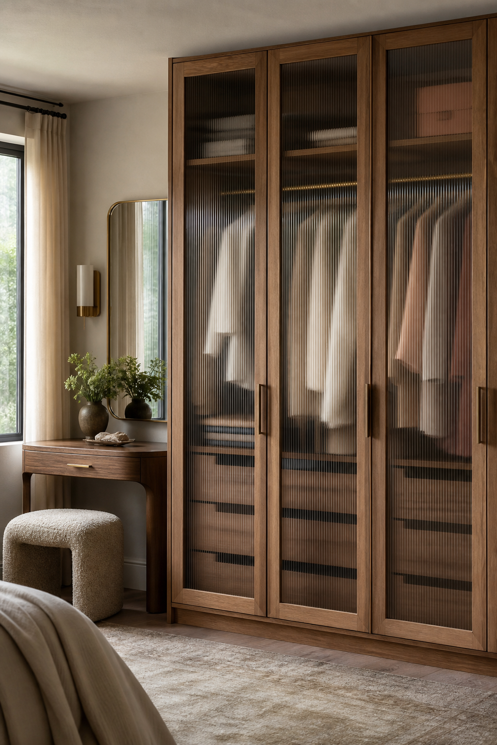 Add Reeded Glass For A Boutique Feel in a stylish wall closet design