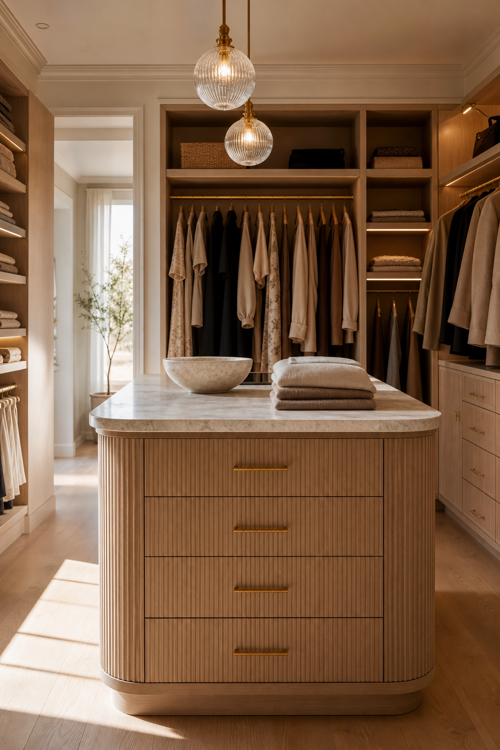 Dressing closet idea with install a center island for folding