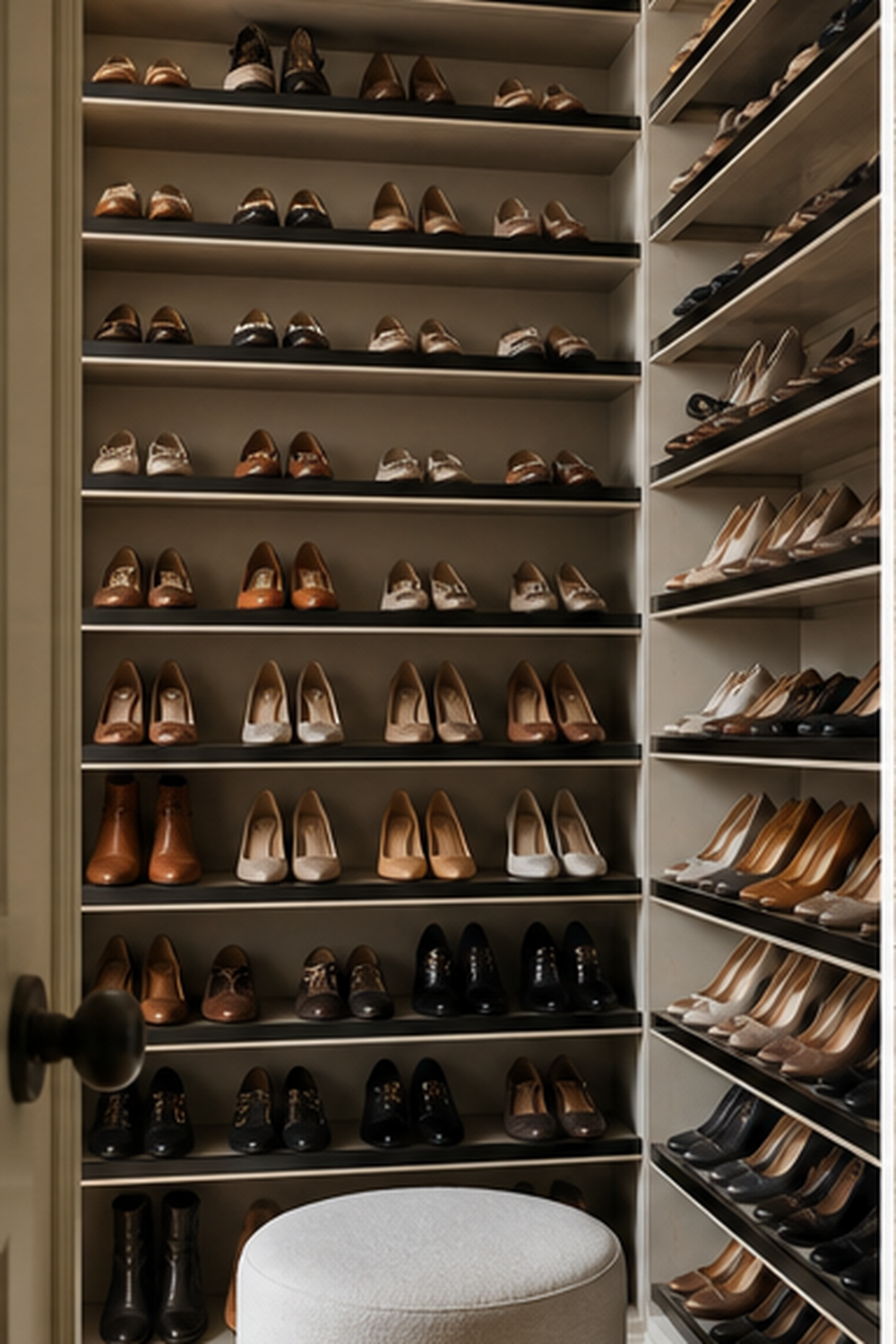 Open Shoe Library for small walk-in closet ideas
