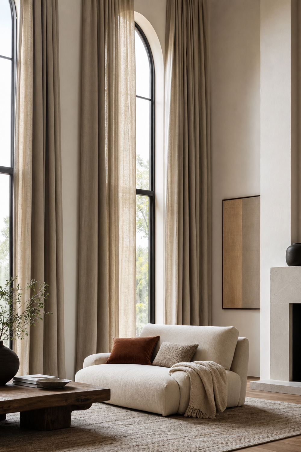 Pair Low Seating With Tall Drapery for Single Sofa Ideas To Anchor A Stylish Living Room