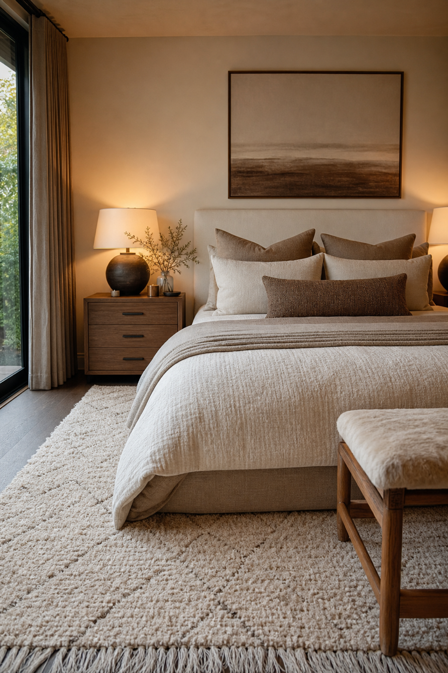 Large textured rug grounding a dream bedroom refresh
