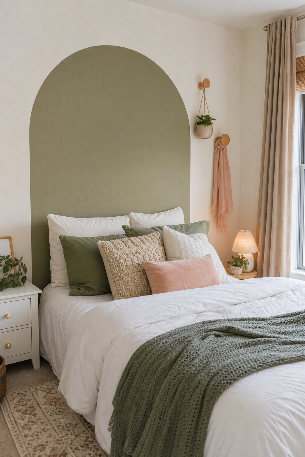 Teen bedroom with peel-and-stick arch headboard shape