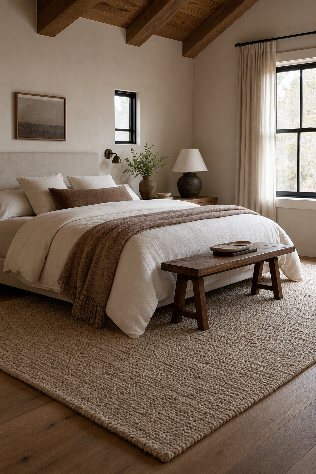 Place A Textured Rug Under The Bed in a cozy Pinterest-worthy bedroom