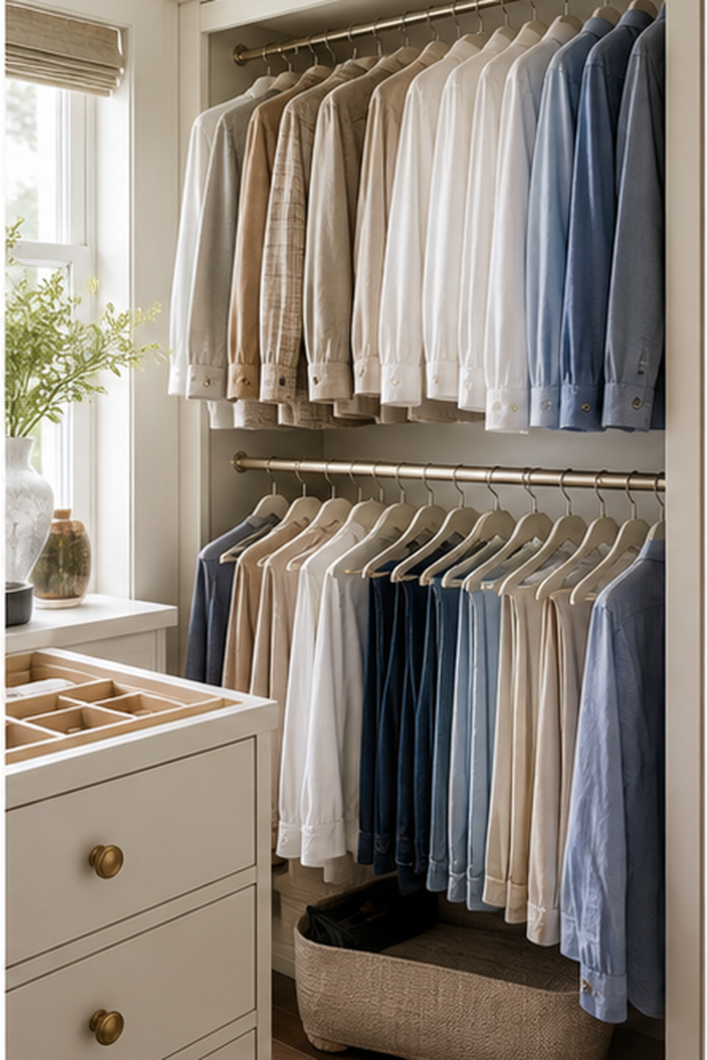 Double-Hang Everyday Zone for small walk-in closet ideas