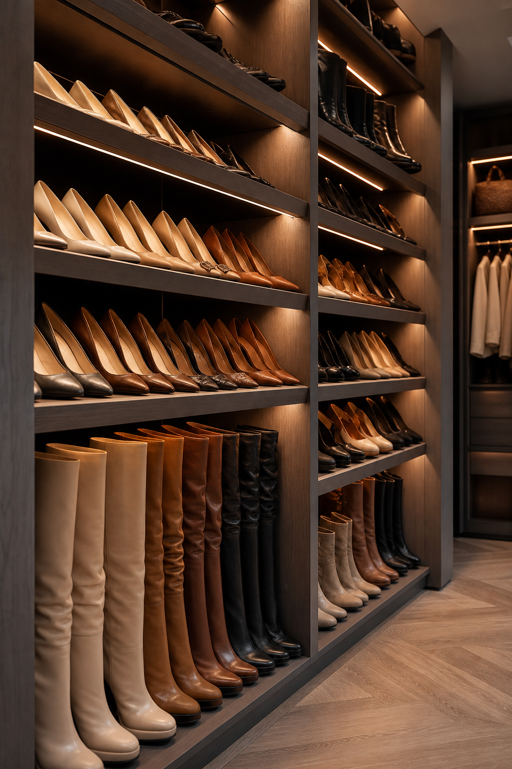 Make Shoes A Feature Wall in a neat stylish closet room