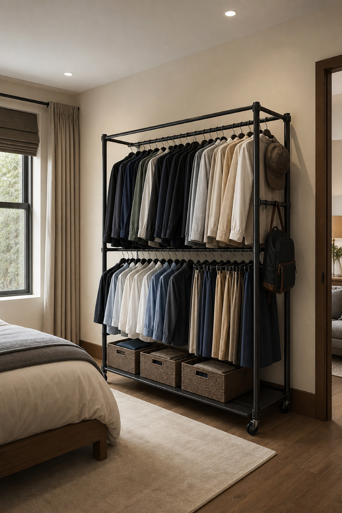 Use Double Rails For Short Garments for Portable Wardrobe Ideas For A Neat Stylish Home