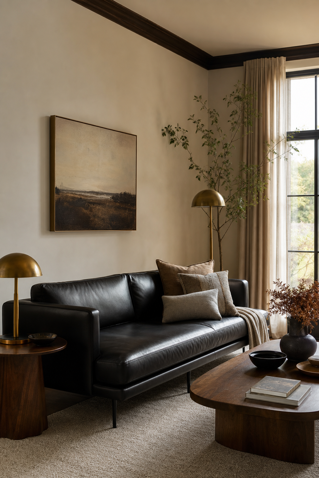 Modern sofa design idea with slim black leather sofa