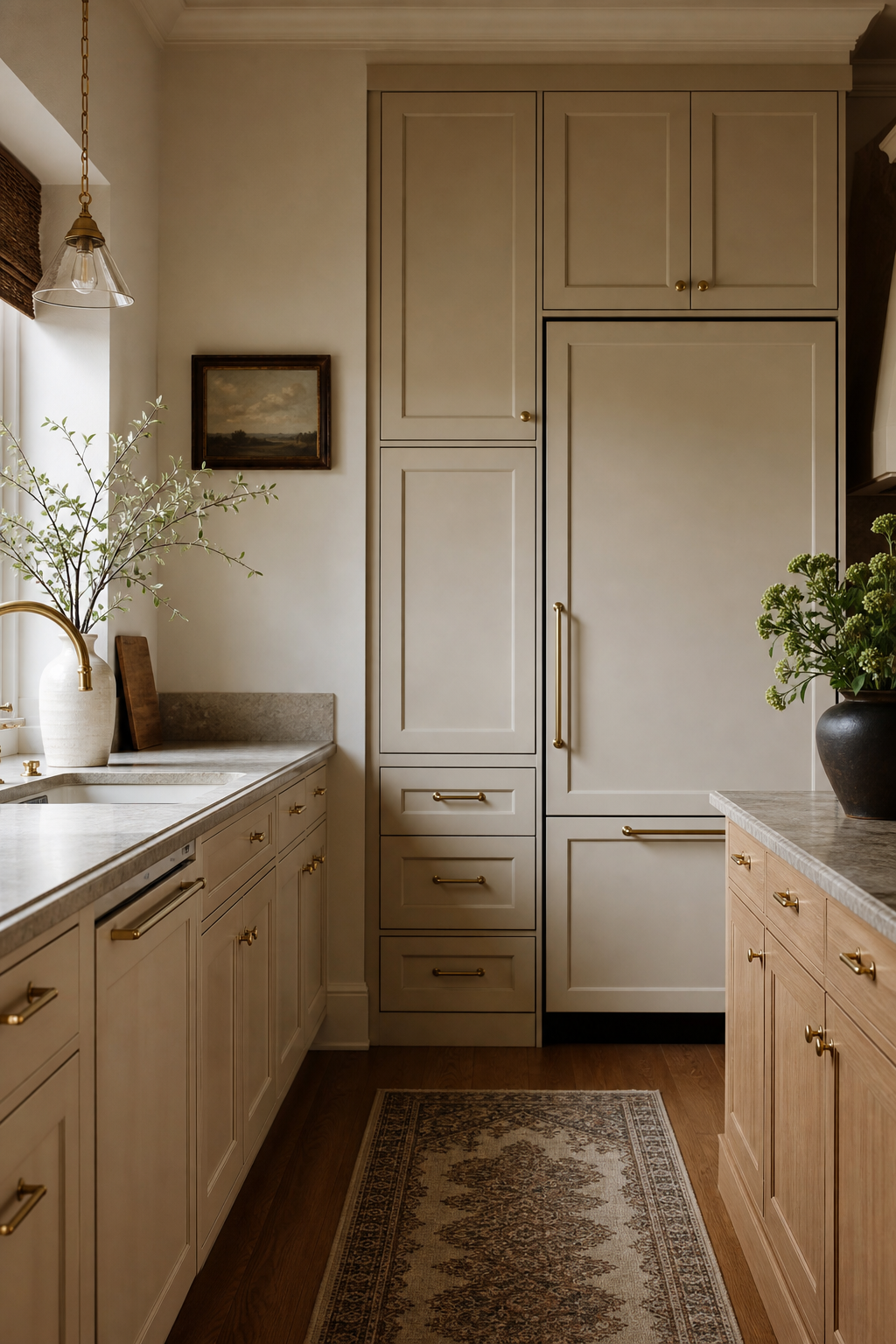 Small kitchen with integrated panel-ready appliances for a calm look