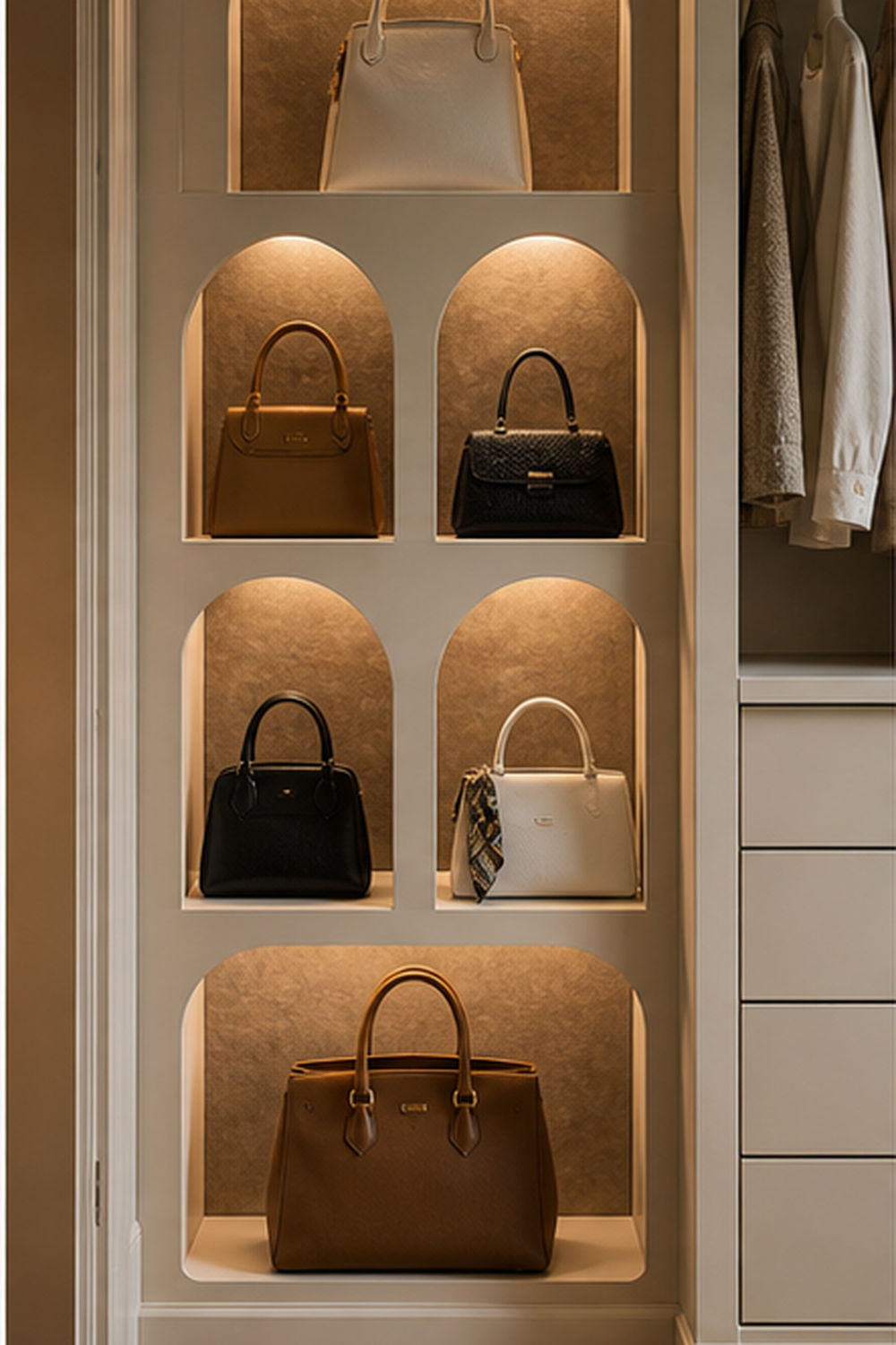 Backlit Handbag Niches for small walk-in closet ideas
