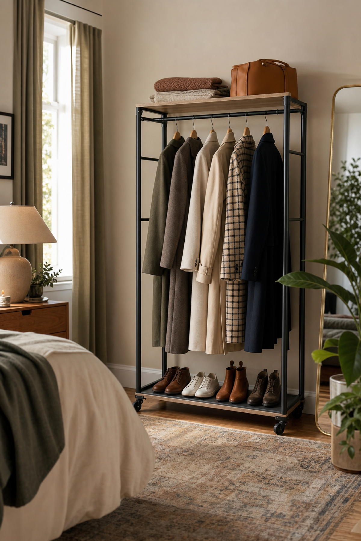 Add A Shoe Tray At The Base for Portable Wardrobe Ideas For A Neat Stylish Home