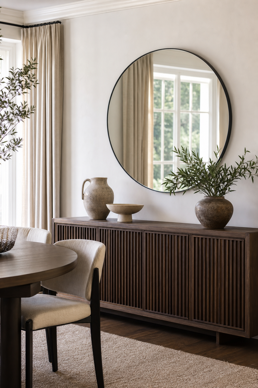 Try A Large Round Mirror for aesthetic wall decor