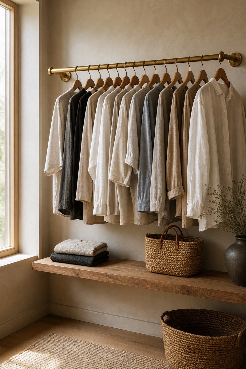 laundry room hanging bar in a neat stylish home