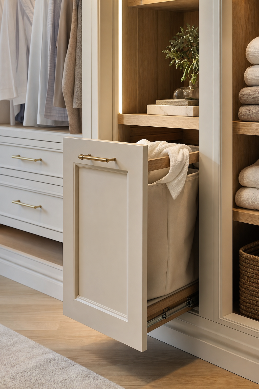 Dressing closet idea with hide laundry in a built-in hamper