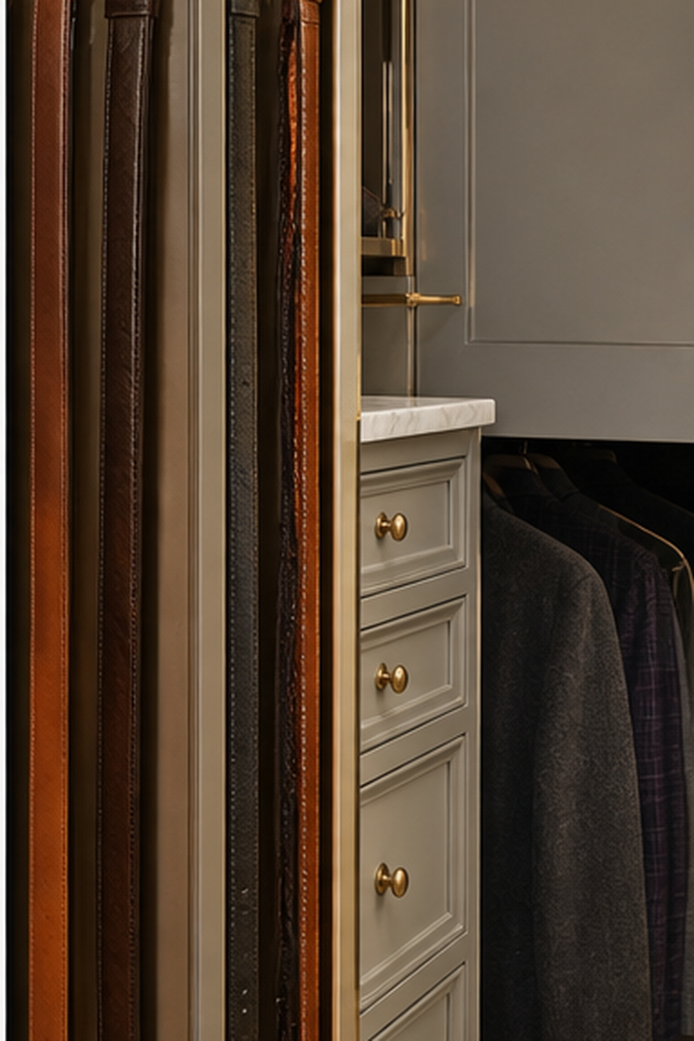 Pull-Out Belt Column for small walk-in closet ideas
