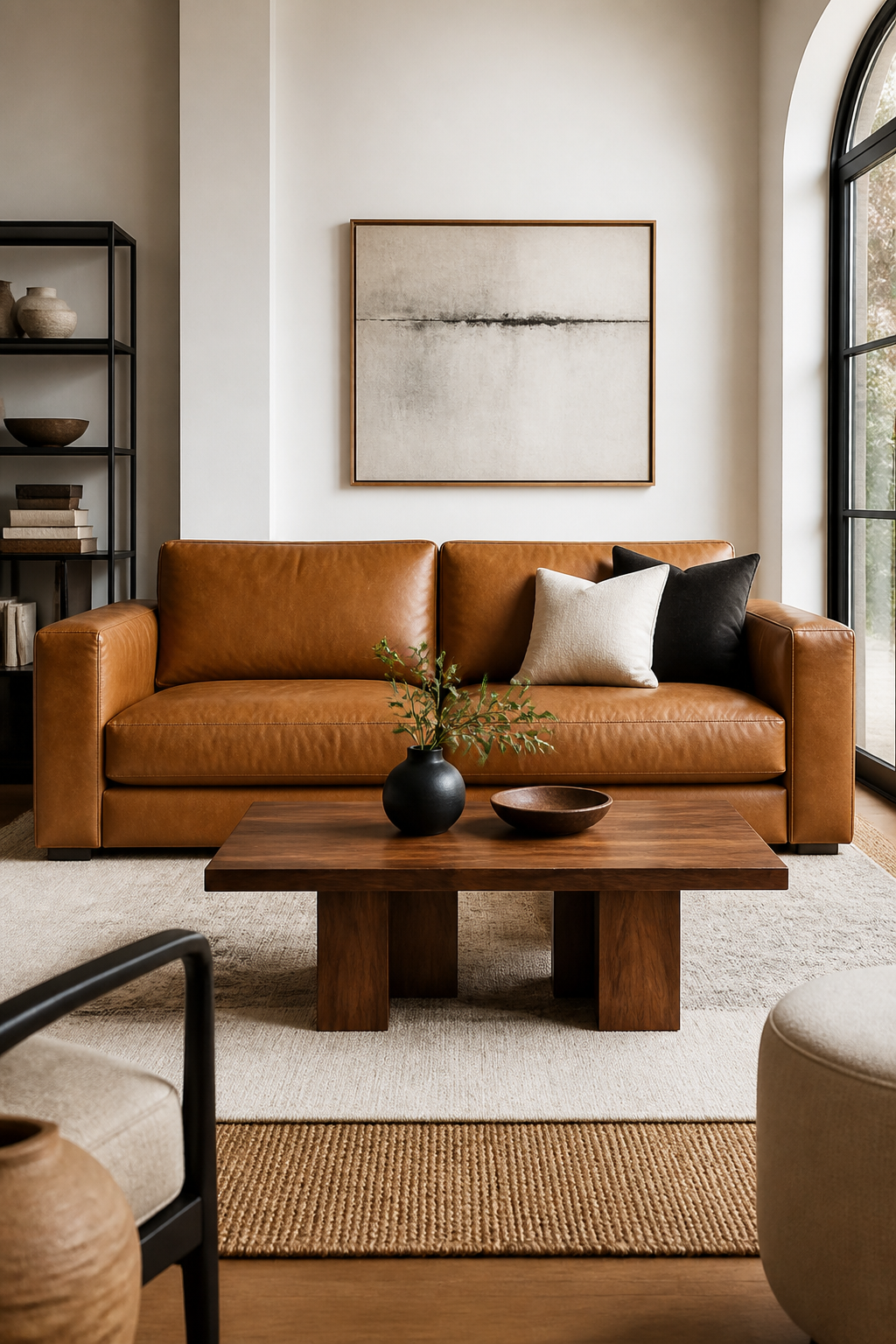 Modern sofa design idea with camel leather sofa