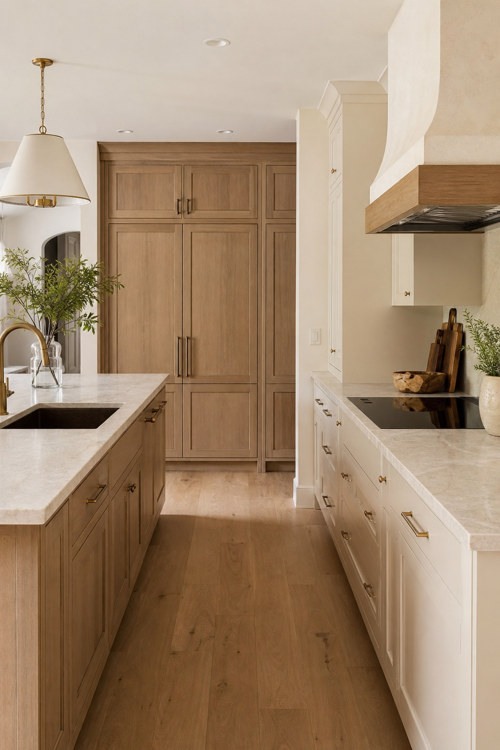 closed storage for visual calm in a warm functional kitchen