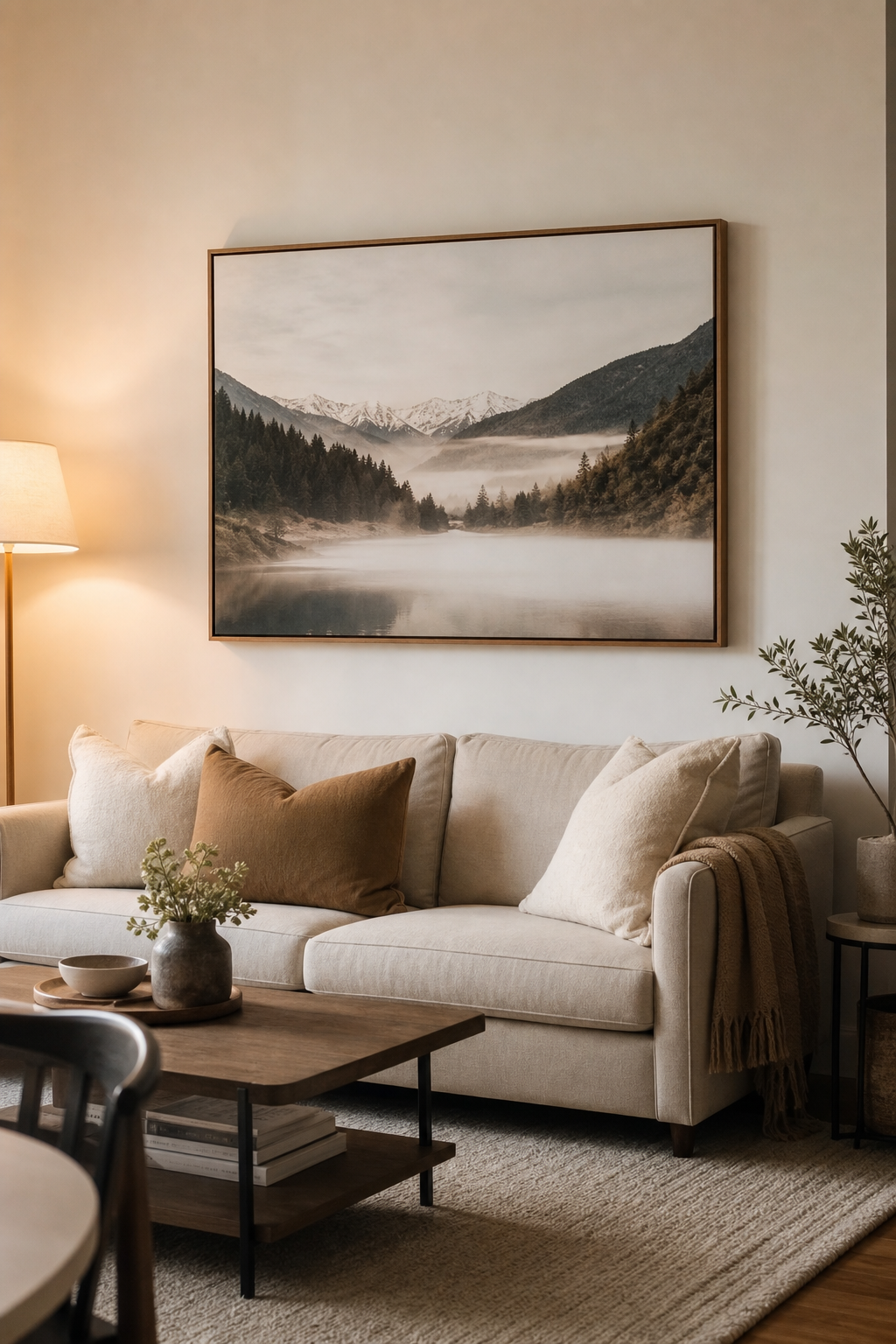 Large framed artwork giving a rental apartment personality